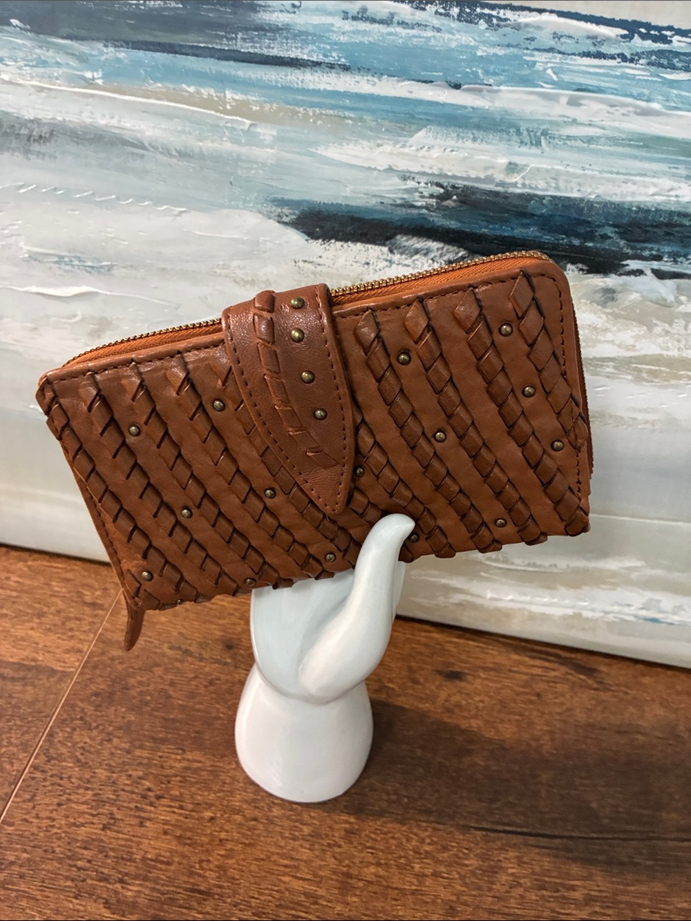 Vilenca Holland Woven Leather Zip Wallet - Tan